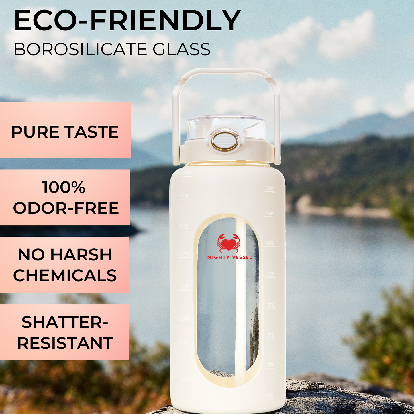MIGHTY VESSEL™ SHATTER-RESISTANT GLASS WATER BOTTLE | 64 OZ