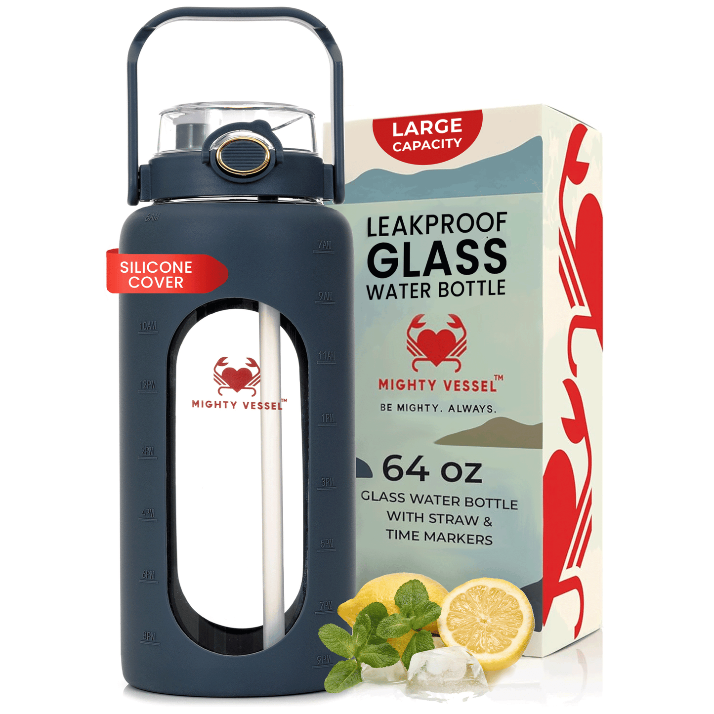MIGHTY VESSEL™ SHATTER-RESISTANT GLASS WATER BOTTLE | 64 OZ