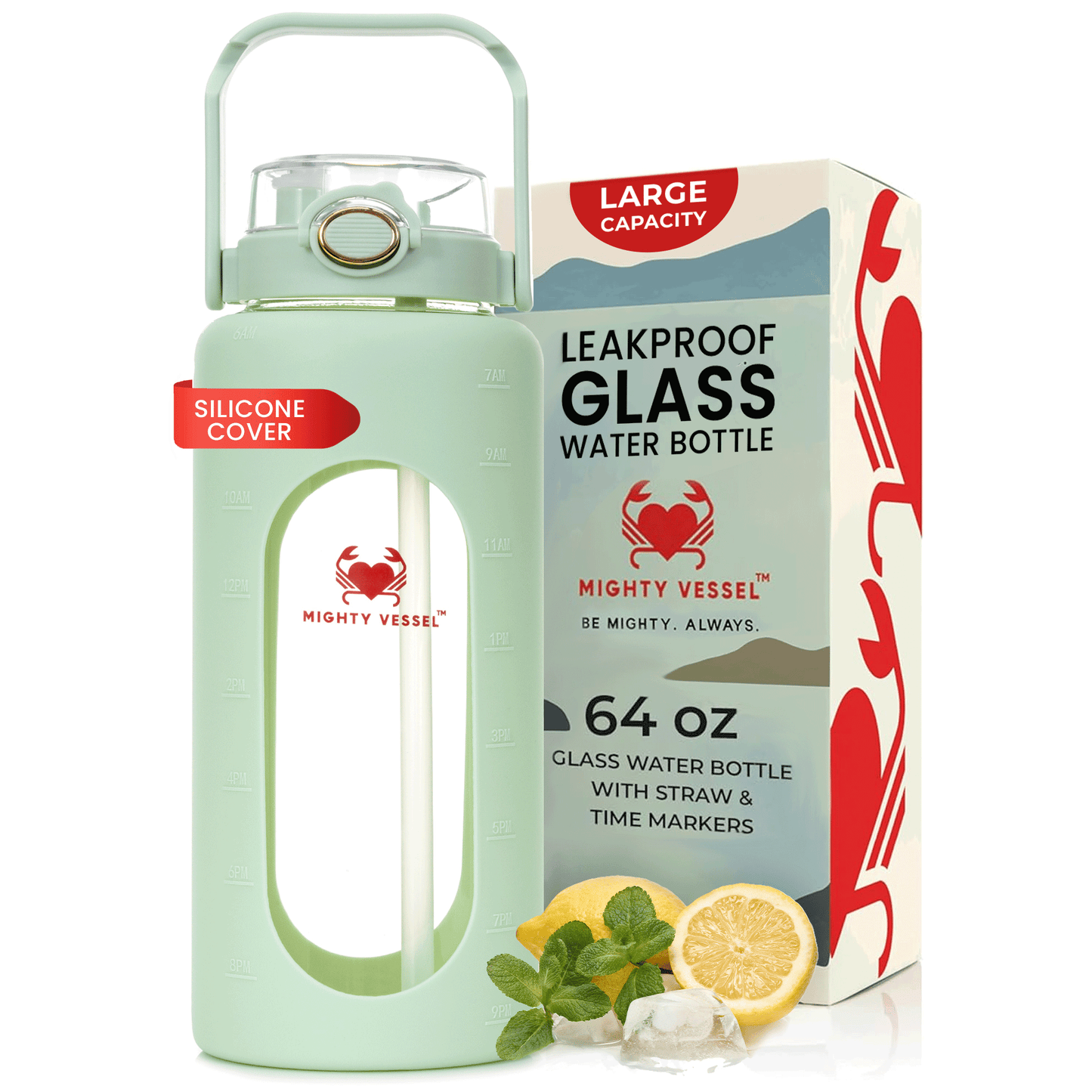 MIGHTY VESSEL™ SHATTER-RESISTANT GLASS WATER BOTTLE | 64 OZ