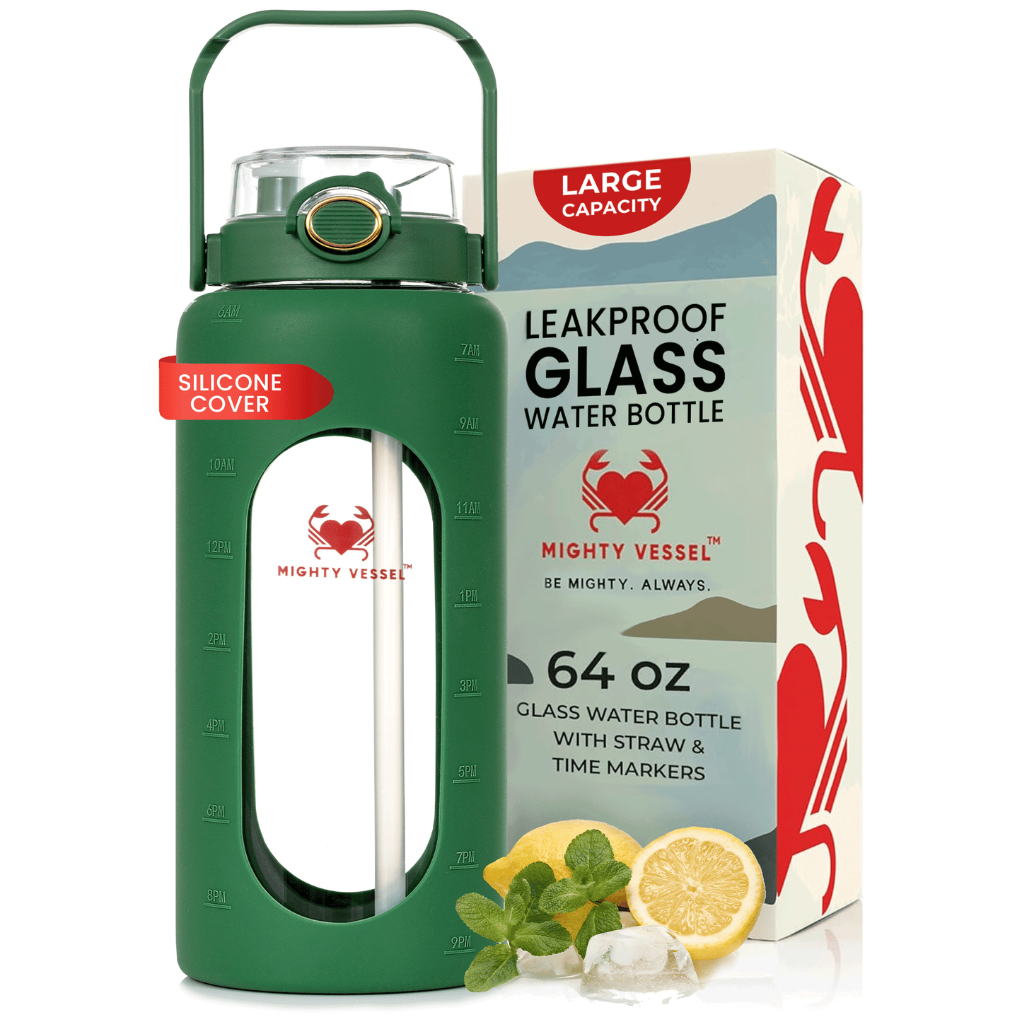 MIGHTY VESSEL™ SHATTER-RESISTANT GLASS WATER BOTTLE | 64 OZ