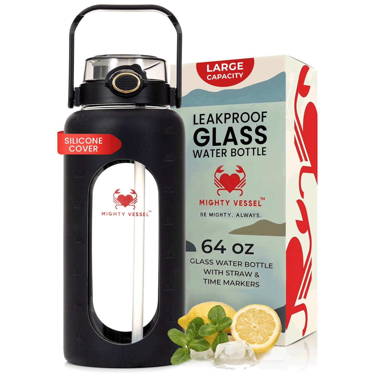 MIGHTY VESSEL™ SHATTER-RESISTANT GLASS WATER BOTTLE | 64 OZ