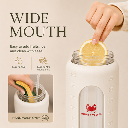 Mighty Vessel™ Shatter-Resistant Glass Water Bottle | 64 oz